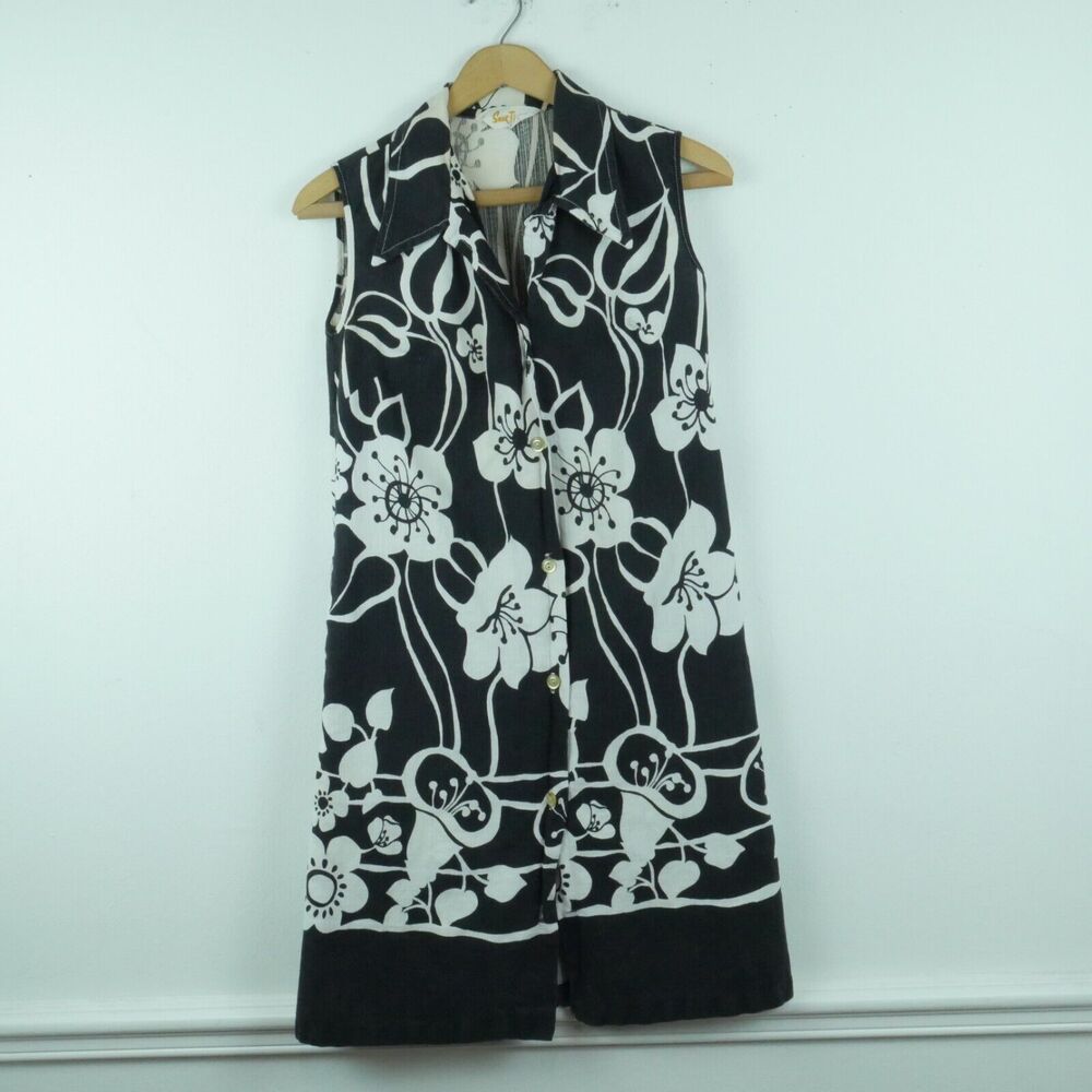 Vintage XS Dress 60s Mod Mini FLAW Tropical Floral Tiki Resort Surf MCM Collared